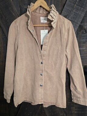 Easy Clothes Women's Ruffle Collar Button-Front Jacket — Camel Color Sz SM/MED
